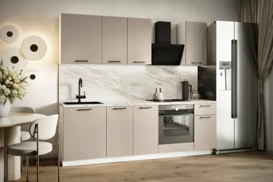 Кухонный гарнитур Hoff Сити 2,4 м, 240х210х52,6 см, цвет белый/латте софт